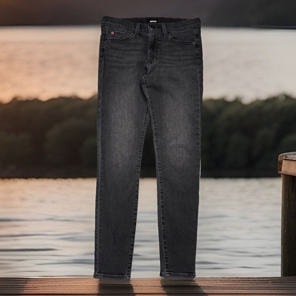 Hudson Natalie Mid Rise Super Skinny Ankle Jeans 27 (28x27.5) Washed Black Women